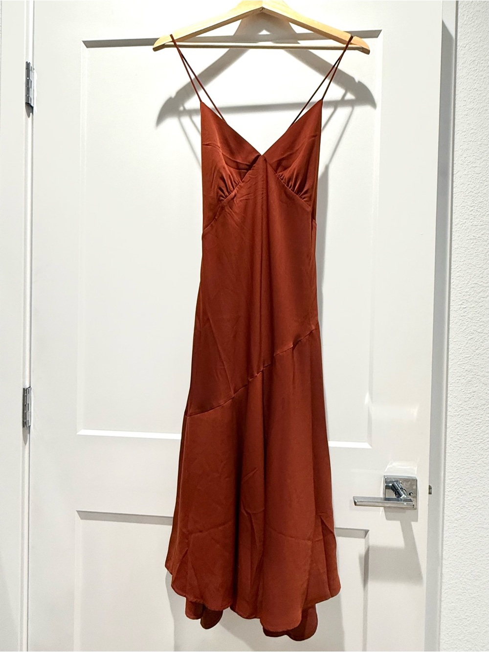 Banana Republic size 10 Petite Rust Slip Midi Dress with V-Neck
